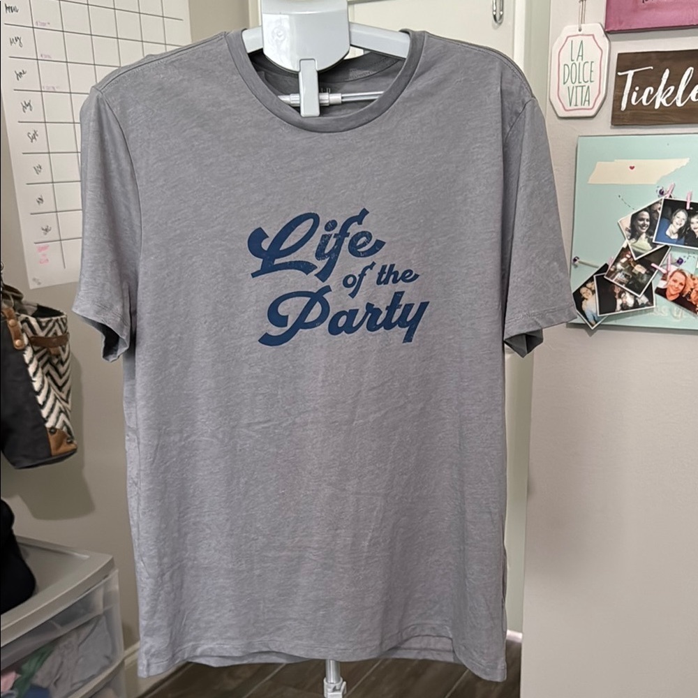 GAP Gray Graphic Life of the Party Tee with Blue Print NWT